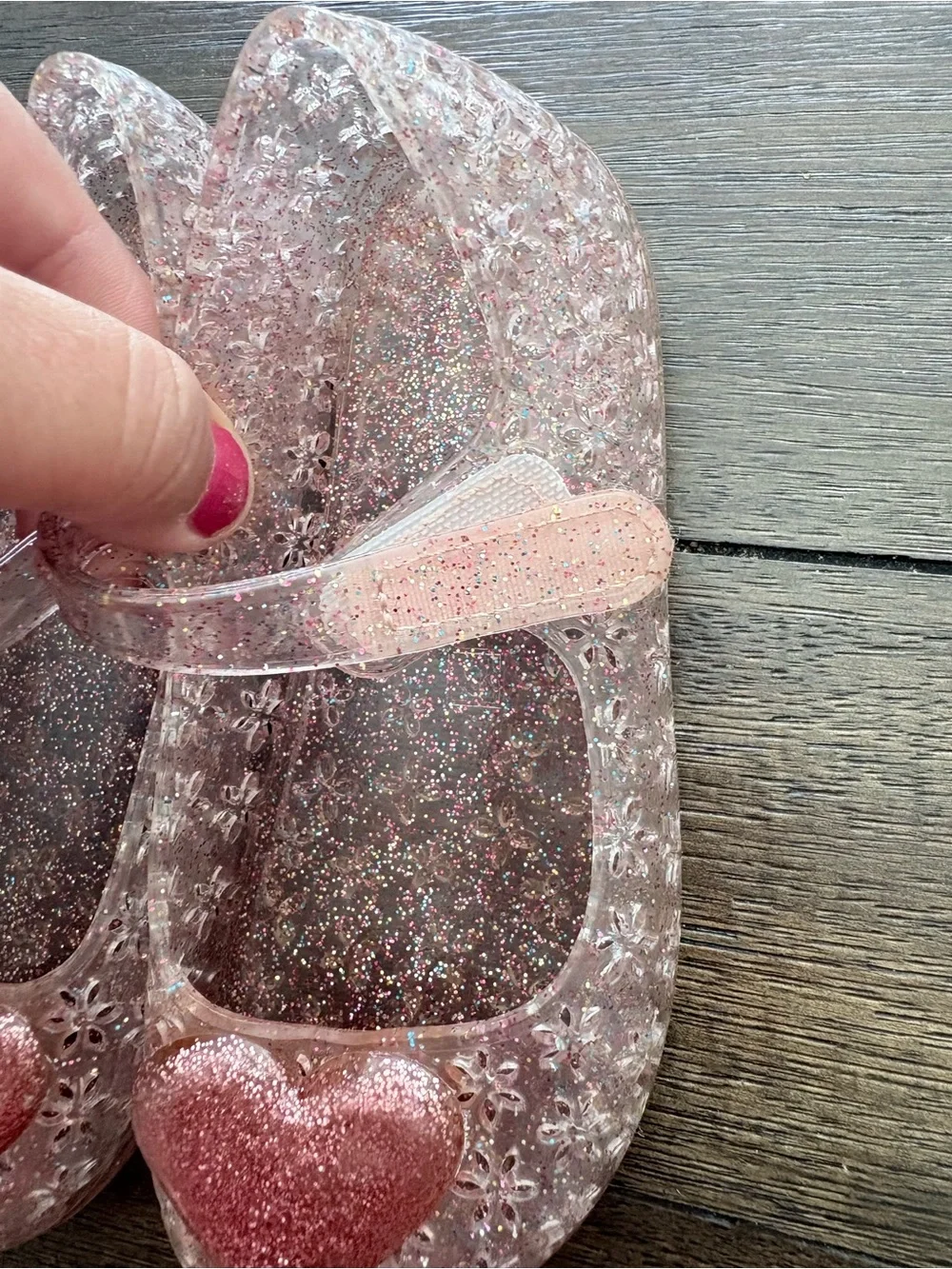 Toddler size 8 Glitter Jelly Mary Jane Shoes with Heart Accent - Pink
